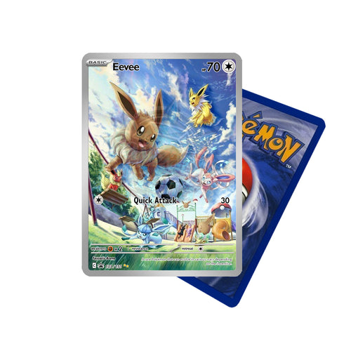Evoli und Entwicklungen beim Fußballspiel auf Pokémon Custom Card mit Pokémon-Kartenrückseite